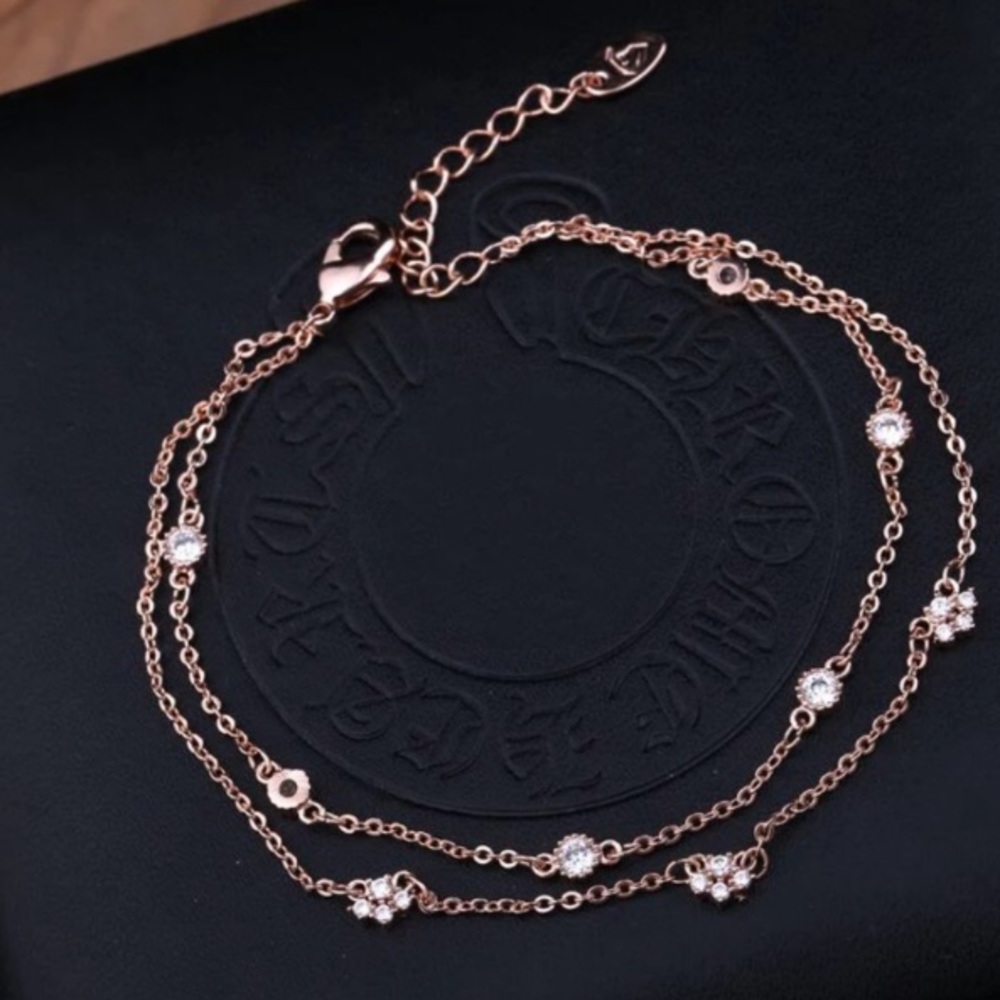 Rose Gold Diamond Double Chain Bracelet - Picture 5 of 5